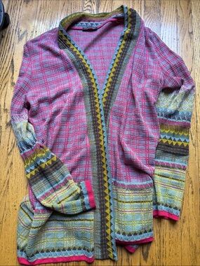 Striped Multicolor Open-Front Cardigan Sweater - Pink & Yellow